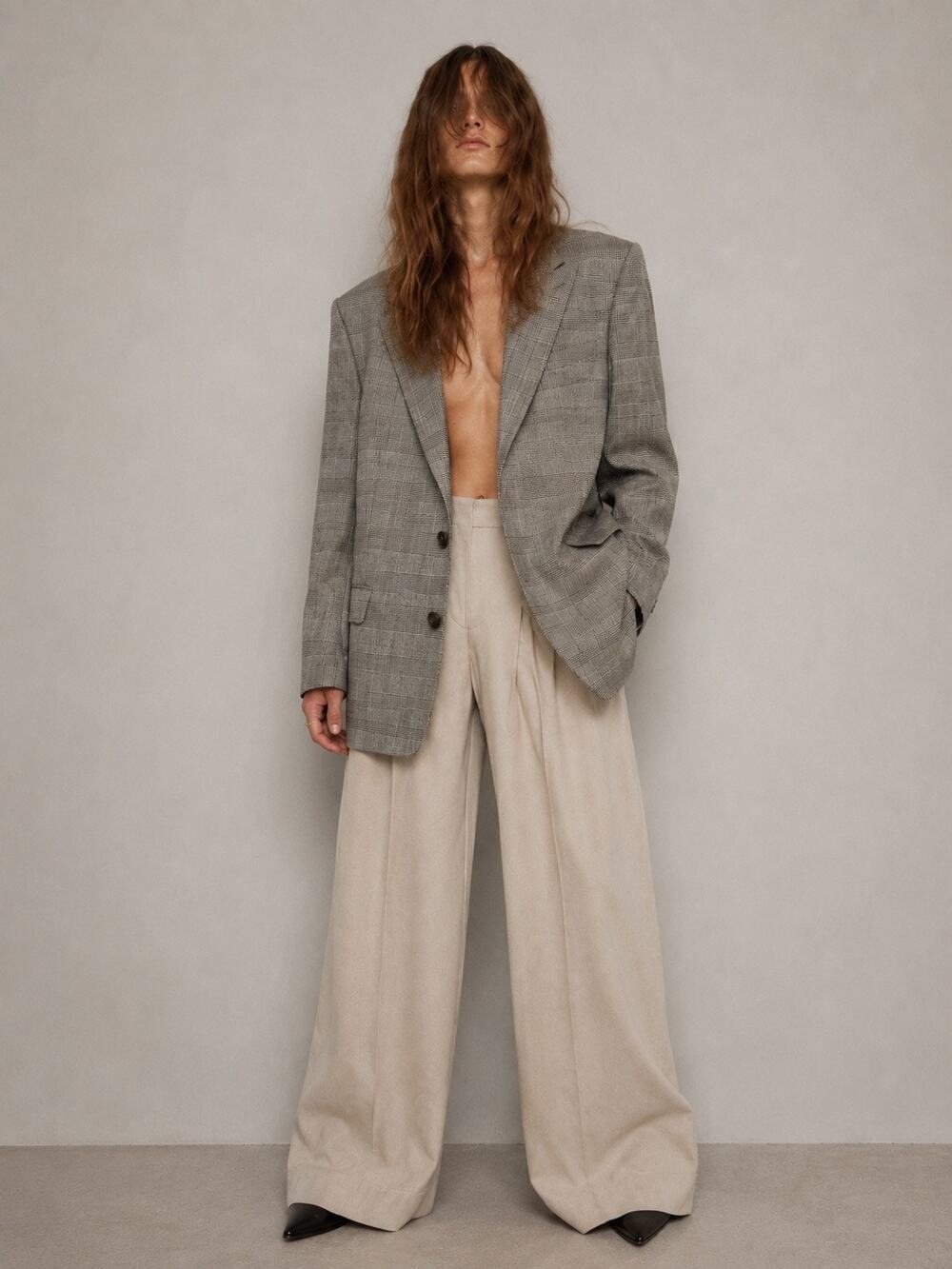 Vintage Yves Saint Laurent Oversized Blazer Suit Jacket Wool Light Gray Grey YSL